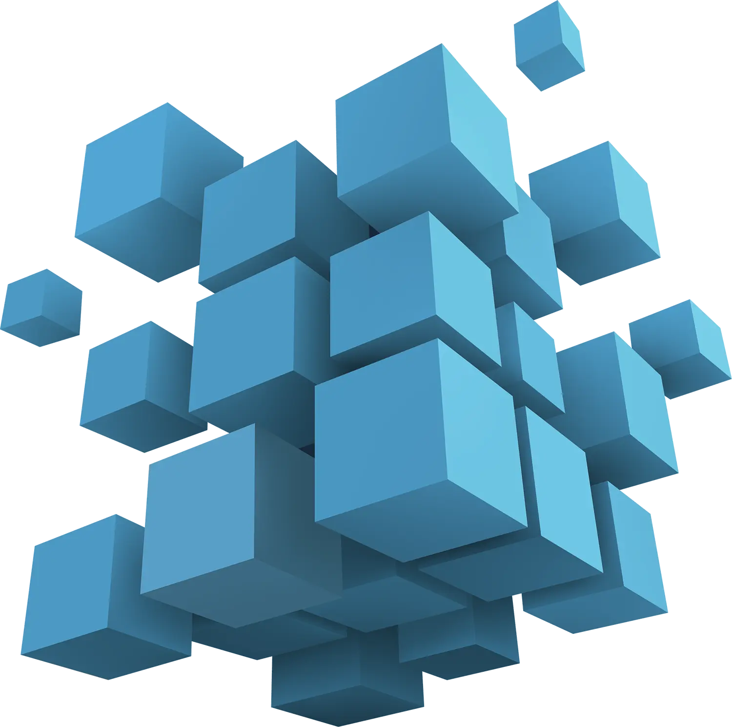 Floating blue 3D cubes arrangement
