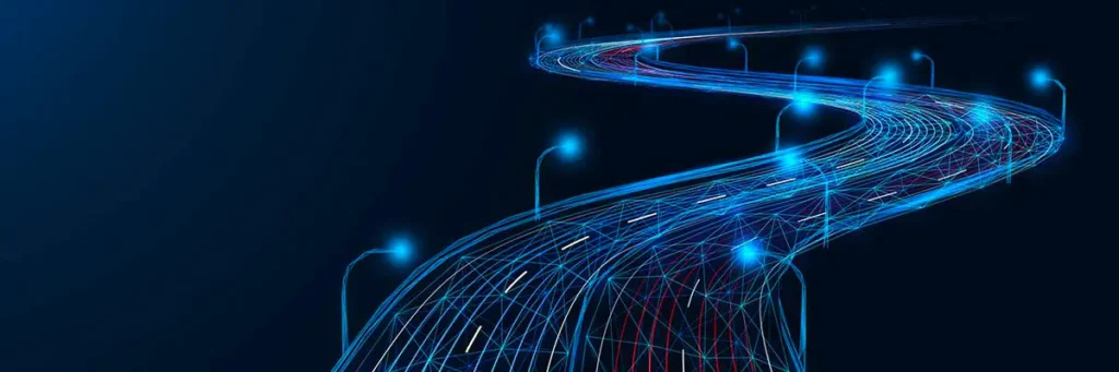 Futuristic illuminated winding road design