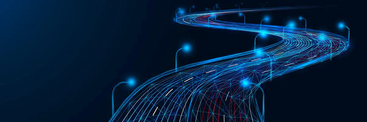 Futuristic illuminated winding road design